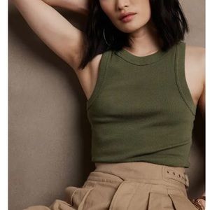 Banana Republic Fitted Rib Tank - Olive Green - Sz Small Petite